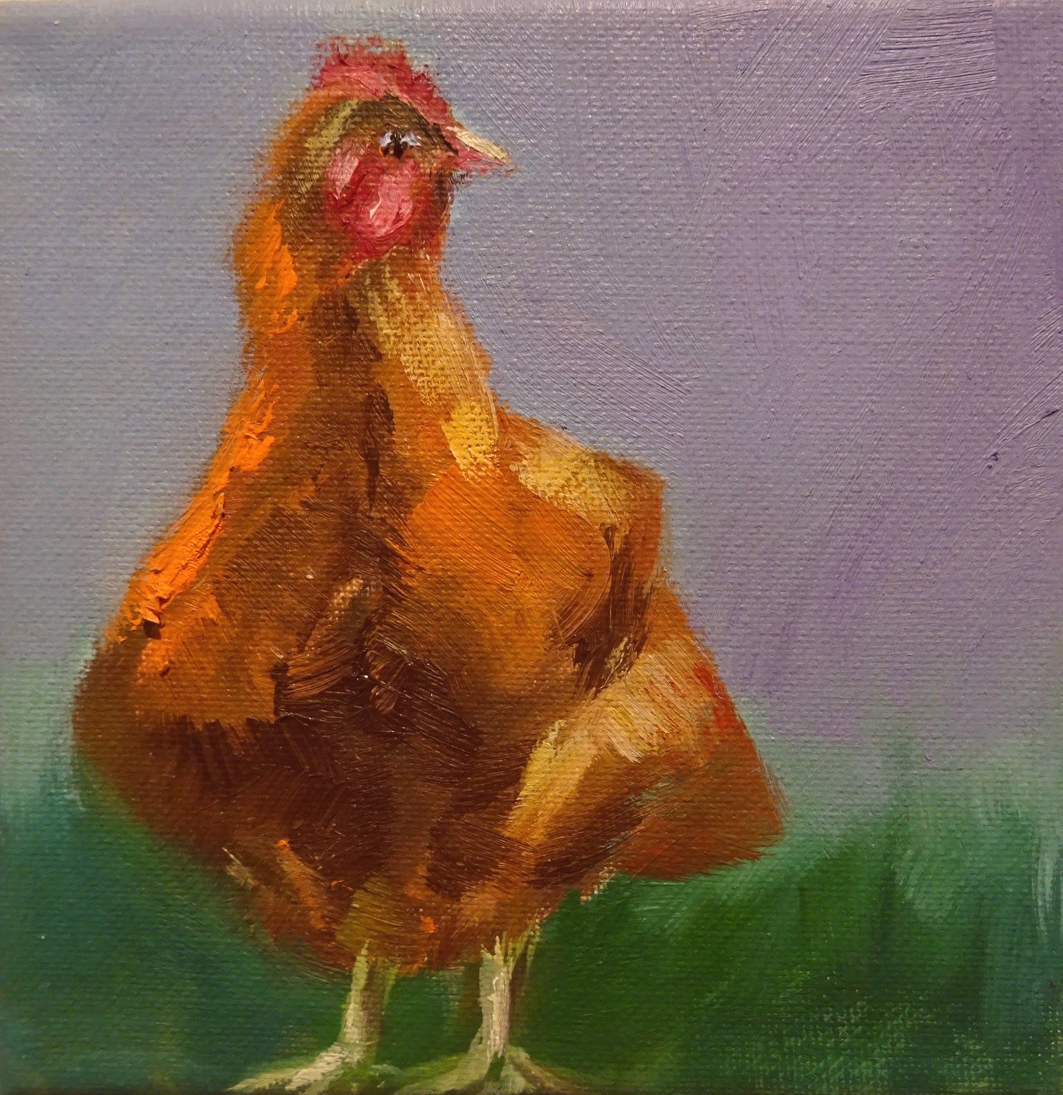 Bild von Franziska Morgner-Fanderl - Das rote Huhn, Öl, 15 x 15